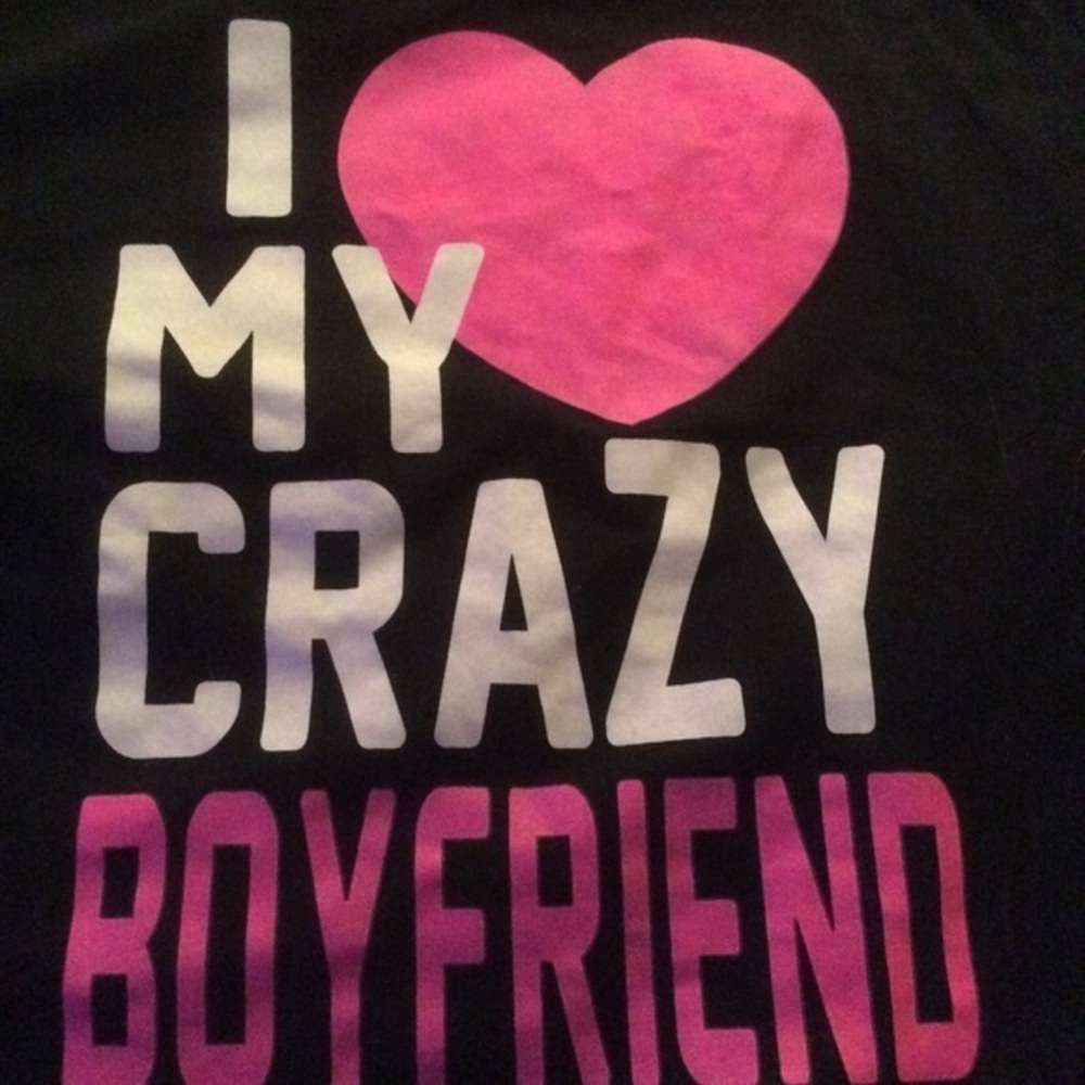 NWOT I 💗 My Crazy Boyfriend Black Tee Shirt Large
